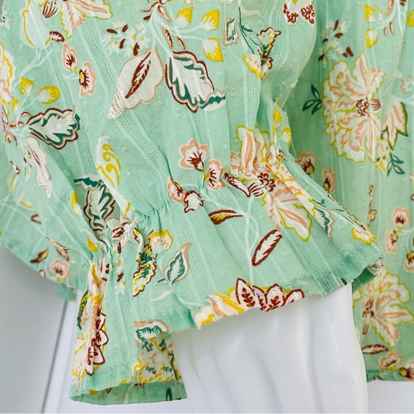 TORRID Clip Dot Blouse 100% Cotton Smocked Square Neckline Long Sleeve Lined - Picture 3 of 13